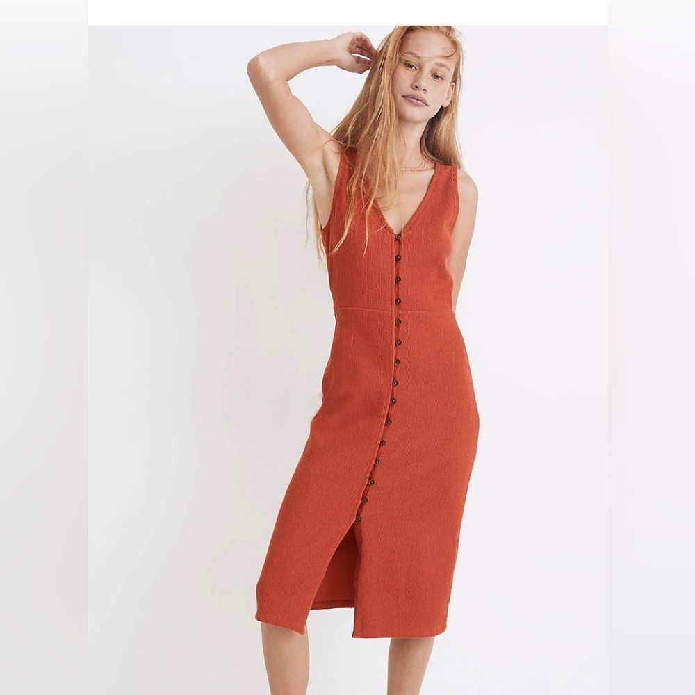 Madewell Cotton Ribbed Button-Down Tank Midi Fall Dress